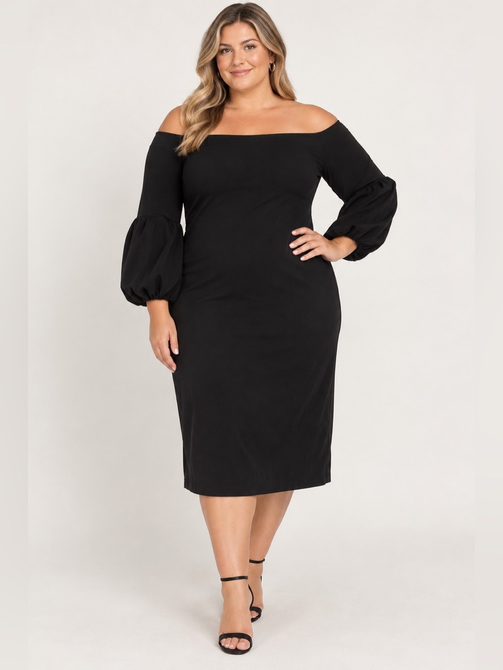 Vince Camuto Black Off-Shoulder Dress with Balloon Sleeves